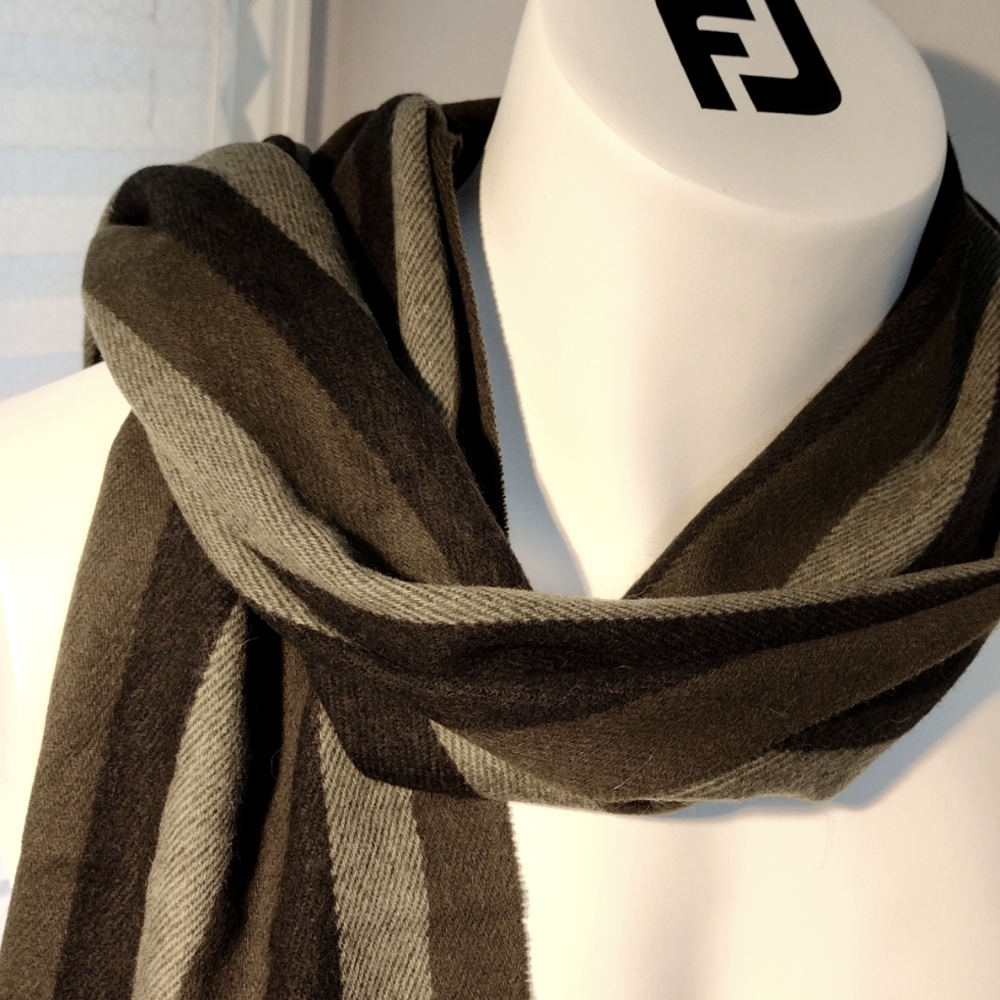 Johnstons of Elgin Scottish made men's green and gray wool scarf
